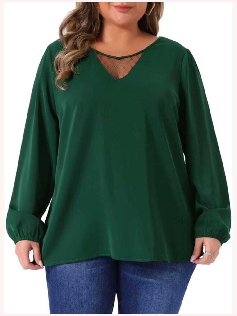 Long Sleeve Lace V Neck Blouse Plus Size Chiffon Top Casual Work Shirt